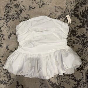 White Strapless Peplum Top